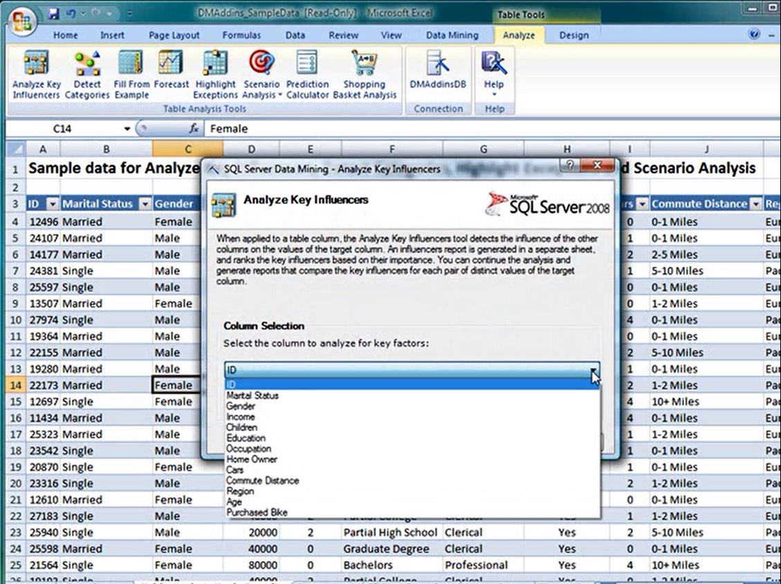 DataMining: Analyze Key Influence - SQL and Excel 2013